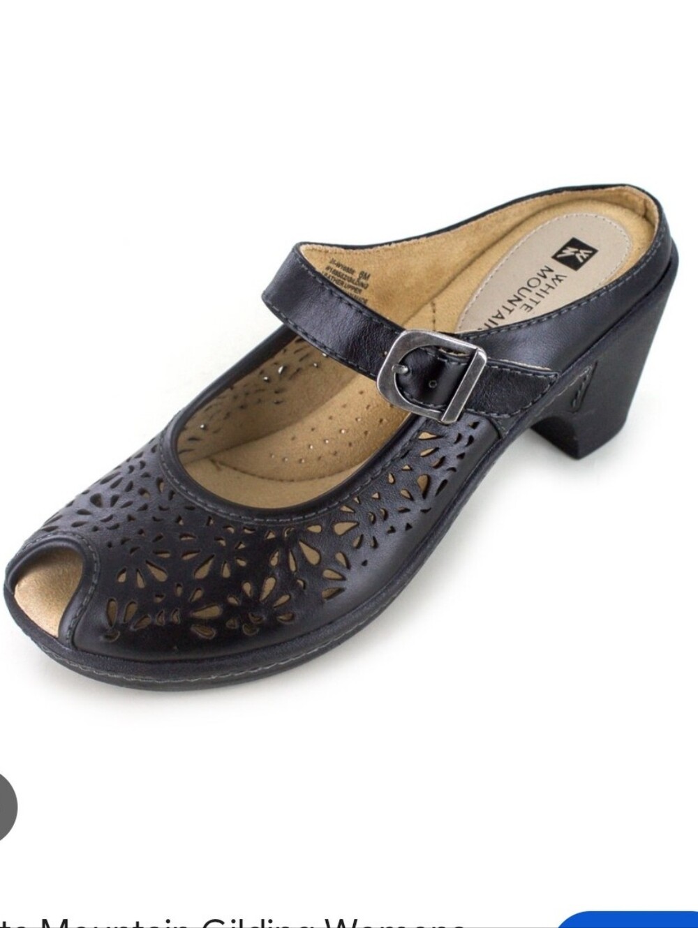 White Mountain Black Laser-Cut Peep-Toe Mary Jane Mule